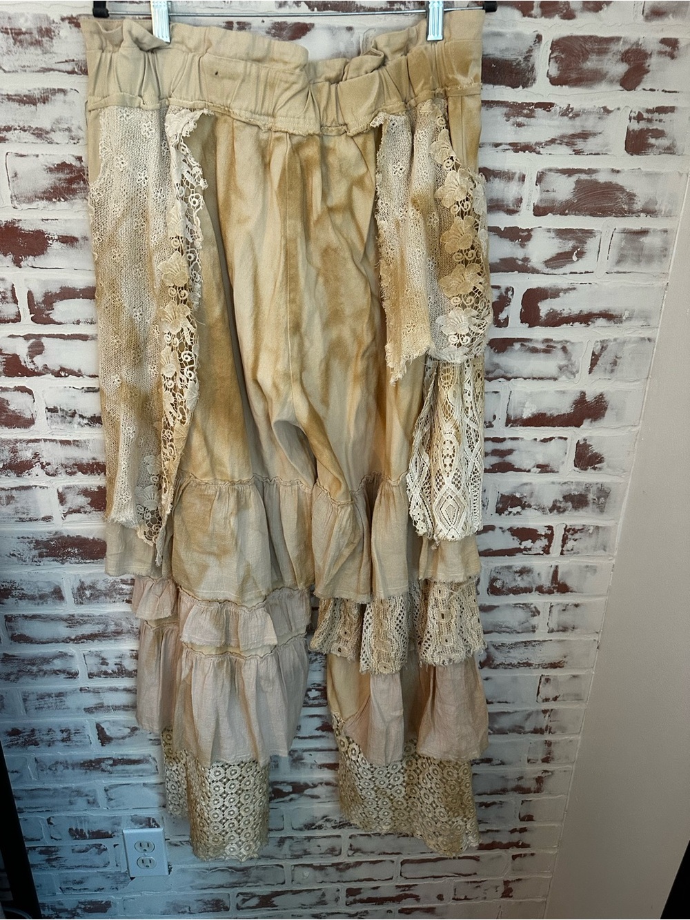 Rare Bird Handmade Cream Lace Pants, tea stained - Picture 4 of 5